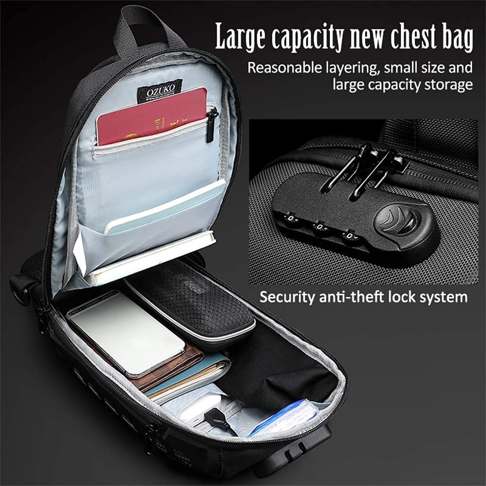 Anti Theft Sling Bag Shoulder Crossbody Backpack Waterproof Chest Bag with USB Charging Port Lightweight Casual Daypack - Image 3